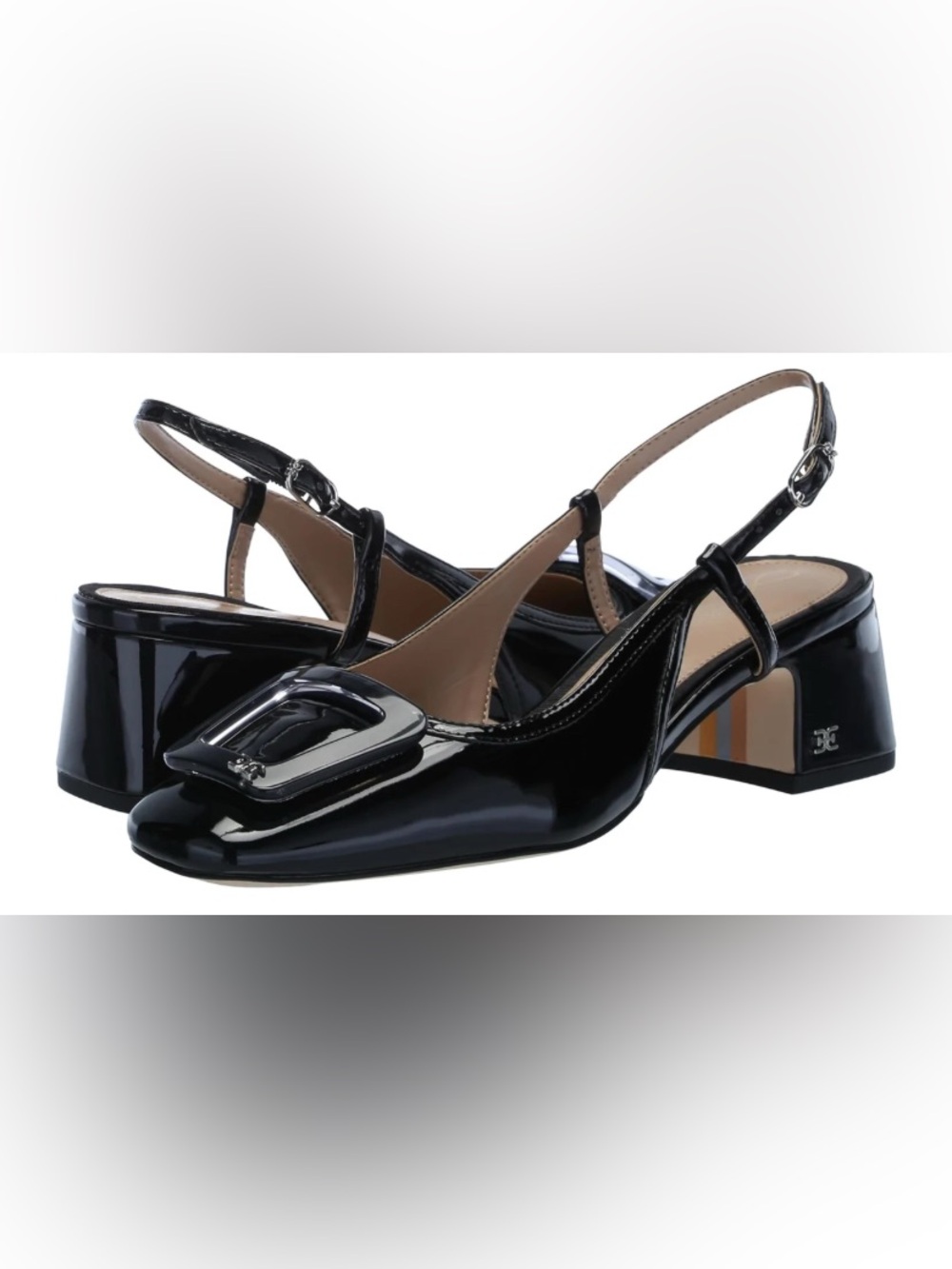 New Sam Edelman Tracie Patent Leather Slingback Heels in Black Women's Size 10